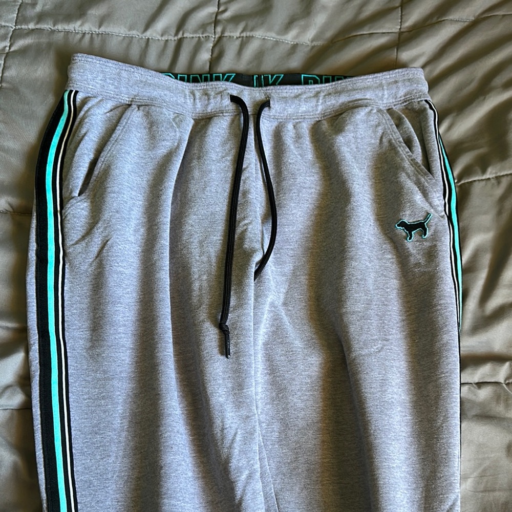 Gray Sweatpants with Teal Stripes